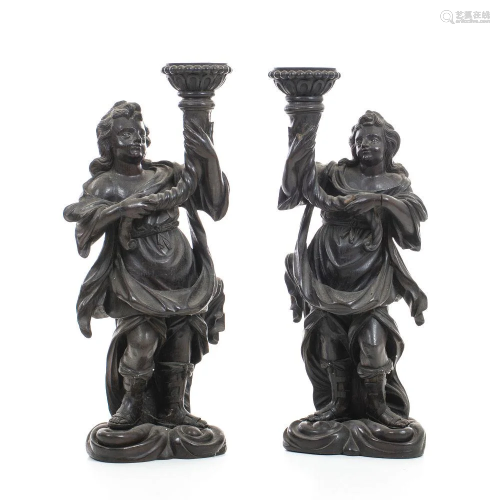 Pair of candelary cornucopia figures