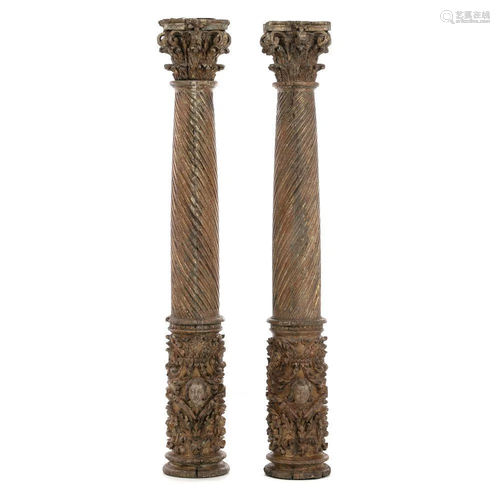 Pair of Corinthian carved columns