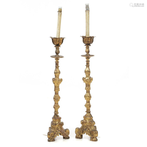 Pair of carved giltwood torcheres