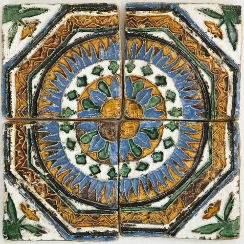 Four Hispanic-Moorish tiles, 15th / 16th…