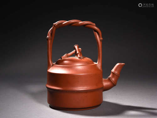 A Chinese Purple Sand Handled Pot