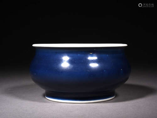 A Chinese Altar Blue Glazed Porcelain Incense Burner
