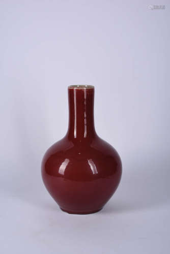 A Chinese Red Glazed Porcelain Ball-shaped Vase