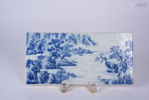 A Chinese Blue and White Landscape Porcelain Painting
