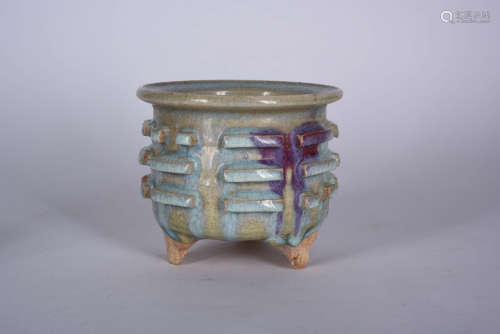 A Chinese Jun Kiln Porcelain Three-legged Censer