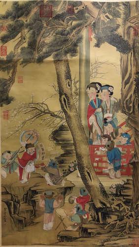 A Chinese Painting Silk Scroll,Leng Mei Mark