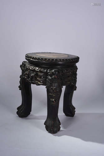 A Chinese Marble  Inlaid Rosewood Flower Stool