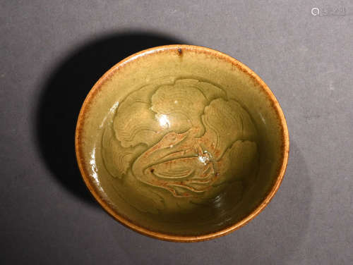 A Chinese Yaozhou Kiln Floral Carved Porcelain Cup