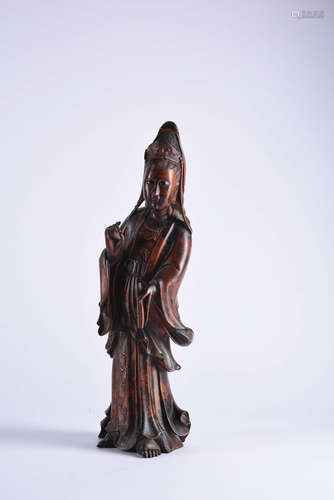 A Chinese Carved Boxwood Guanyin Statue