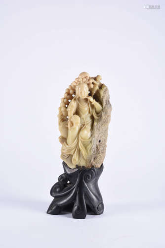 A Chinese Carved Shoushan Stone Songzi Guanyin Statue