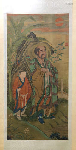 A Chinese Bodhidharma Painting, Ding Yunpeng Mark