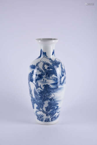A Chinese Blue and White Landscape Porcelain Vase