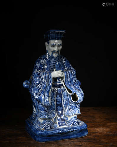 A Chinese Blue and White Porcelain Statue of Emperor Wen