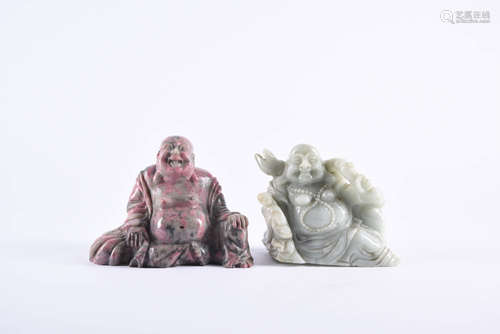 2pcs Chinese Qinan Jadeite and Tabghach Maitreya Statues