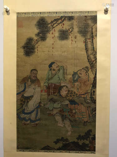 A Chinese Painting Silk Scroll, Gu Jianlong Mark