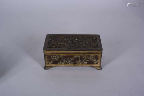 A Chinese Carved Flower&Bird Pattern Copper Box with Cover