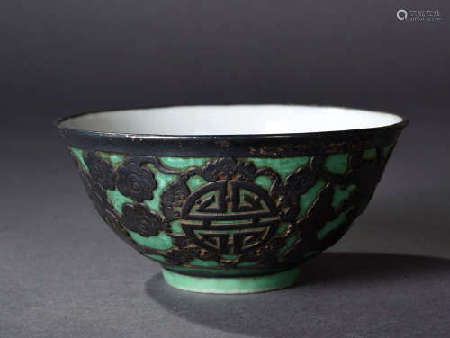 A Chinese Silver Coating Green Glazed Porcelain Bowl