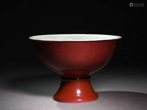 A Chinese Carmine Glazed Porcelain Standing Cup