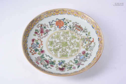 A Chinese Famille Rose Floral Carved Porcelain Plate