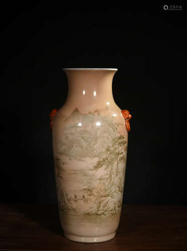 A Chinese off-white Ink Landscape Painted Porcelain Vase