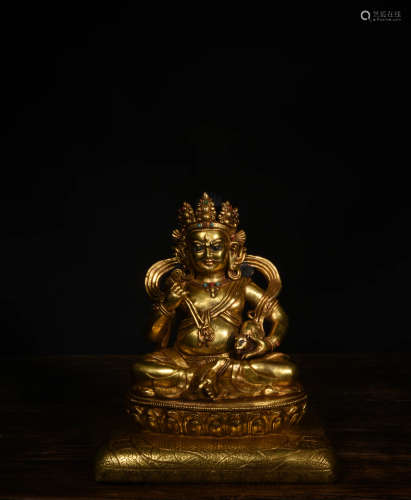 A Chinese Gild Bronze Statue of Yellow Fortune God