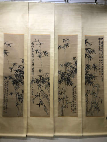 4pcs Chinese Painting Screens, Zheng Banqiao Mark