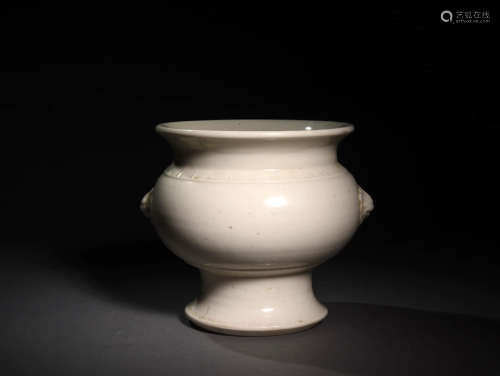 A Chinese White Glazed Porcelain Censer with Double Ears