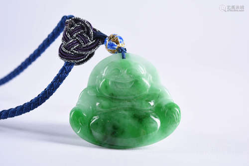 A Chinese Carved Jadeite Maitreya Pendant