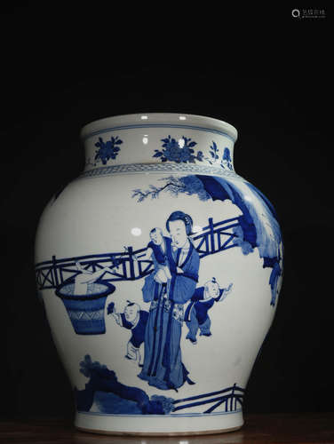 A Chinese Blue and White Figures Painted Porcelain Jar