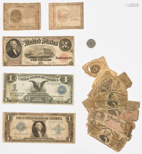 20 American Notes, incl. Colonial, Silver Certs.