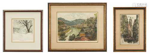 3 Colored Etchings by Luigi & Robert Kasimir European Scenes