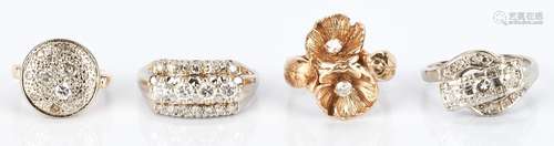 4 Ladies Gold and Diamond Rings