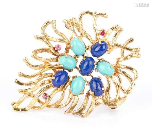 18K Gold & Gemstone Brooch