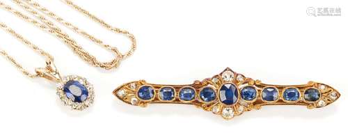 Ladies 14K Sapphire and Diamond Necklace and Pin