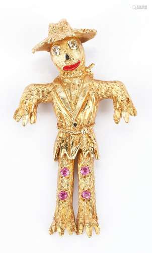 Ladies 18K Gold, Diamond, & Sapphire Scarecrow Pin