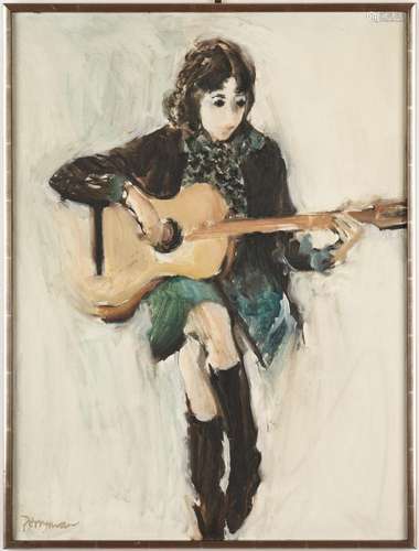 Norman Perryman Painting O/C, Girl With Guitar