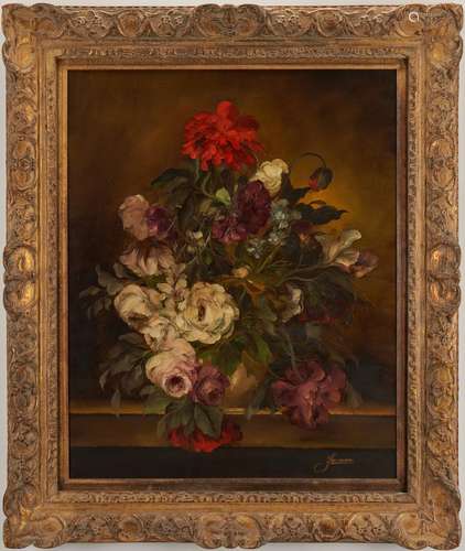 Large O/C Floral Still Life Painting, H. Garossa