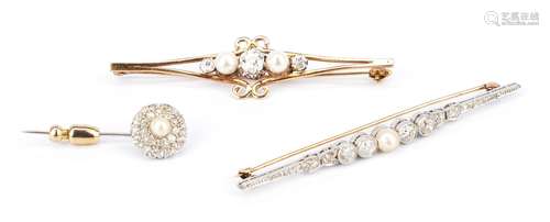 3 Ladies Diamond and Pearl Brooches