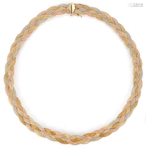 Ladies 14K Tri-Gold Braided Necklace