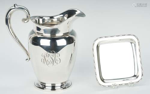 Sterling Water Pitcher plus small square dish