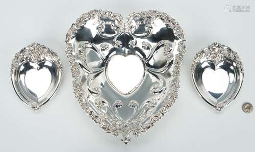 3 Sterling Heart Shaped bowls incl. Gorham 1880