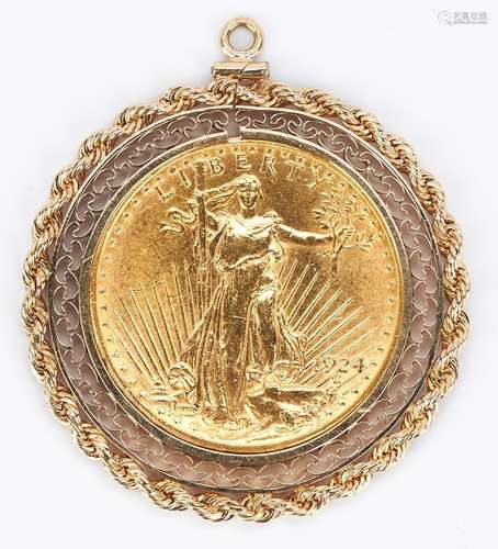 1924 20 Dollar Saint Gaudens Gold Piece in 14K Bezel