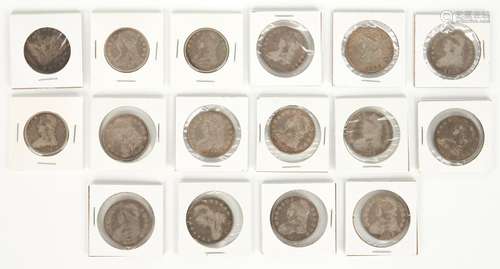 16 US Capped Bust Silver Half Dollars, 1808-1839