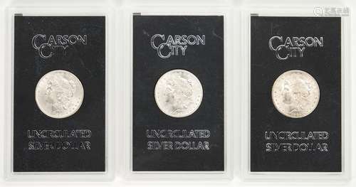 3 Carson City Morgan Silver Dollars, Uncirculated