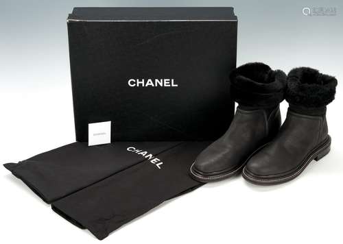 Ladies Chanel Black and Suede Mid-Calf Boots