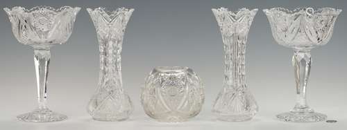 Pr. Cut Glass Comports, Vases and Rose Bowl