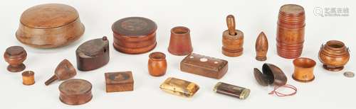 19 Assorted Items: Treenware, Spice Boxes & Snuff Boxes plus 1 other