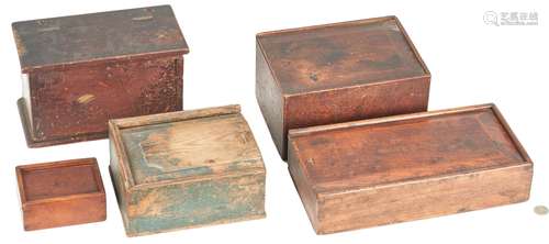 5 Wooden Storage Boxes, incl. Painted Candle Box