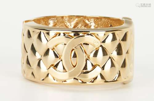 Vintage Chanel Quilted Logo Bangle Bracelet