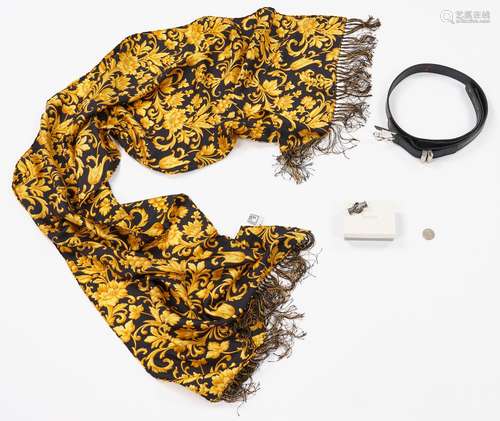 3 Versace items, incl. Silk Scarf, Lapel, Belt